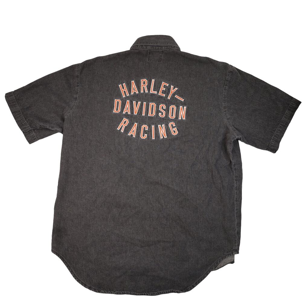 Vintage Harley Davidson Racing Embroidered Spellout Button Down Shirt